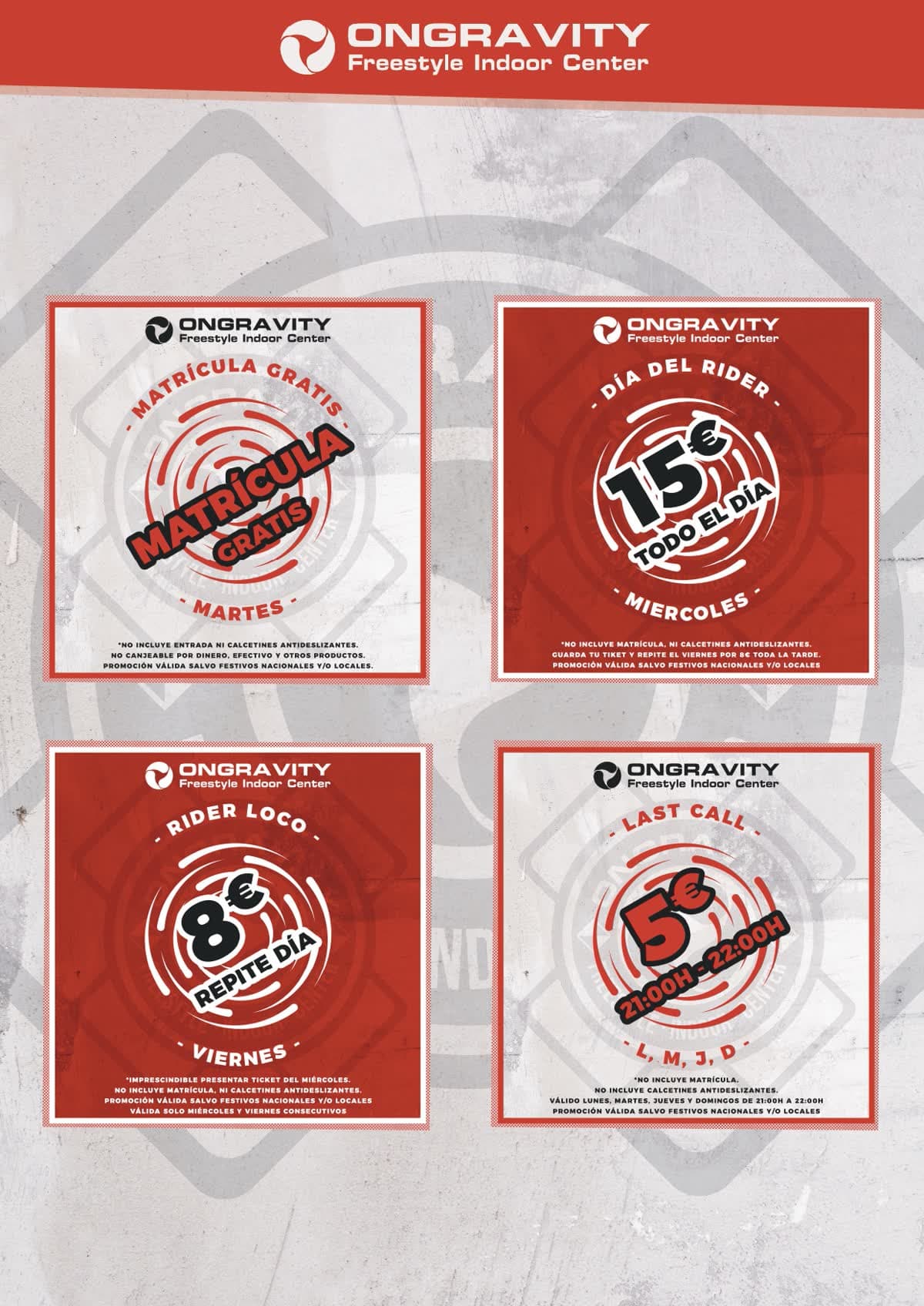 Promociones semanales Ongravity: martes, miércoles, viernes y Last Call